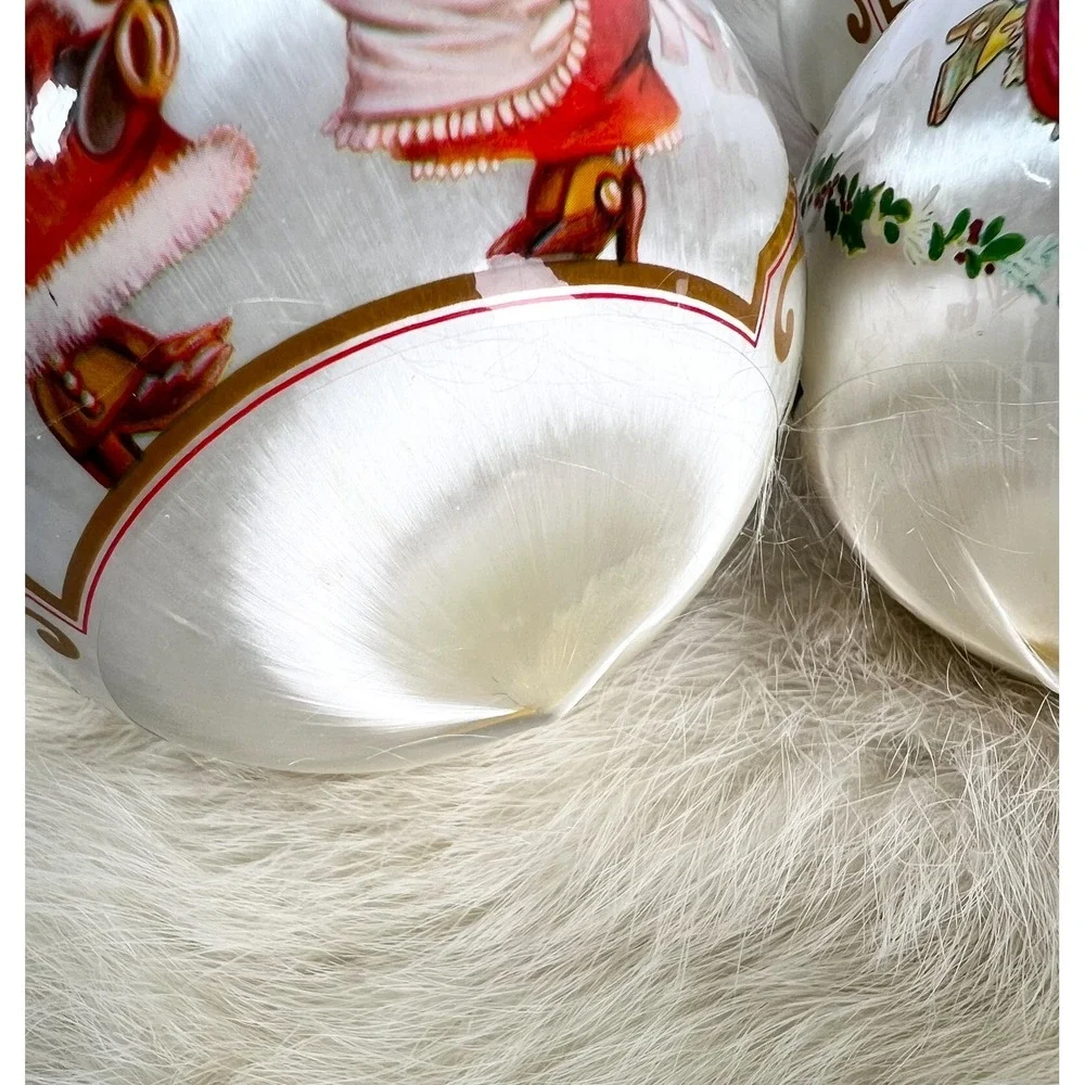 Vintage Satin Ball Ornaments Santa Kissing Mrs Claus Christmas set of 4